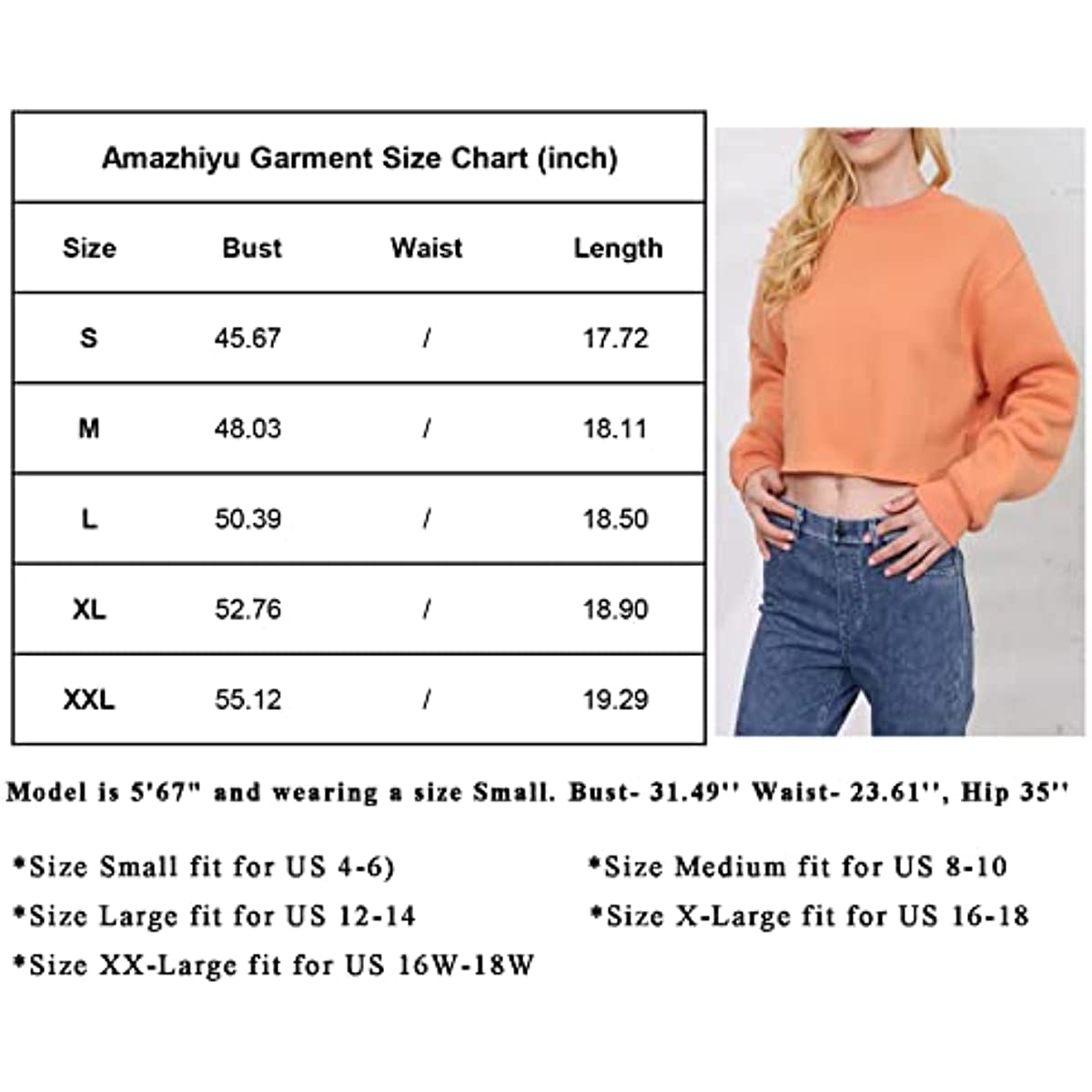 Amazhiyu Women' s Fleece Pullover Cropped Sweatshirt