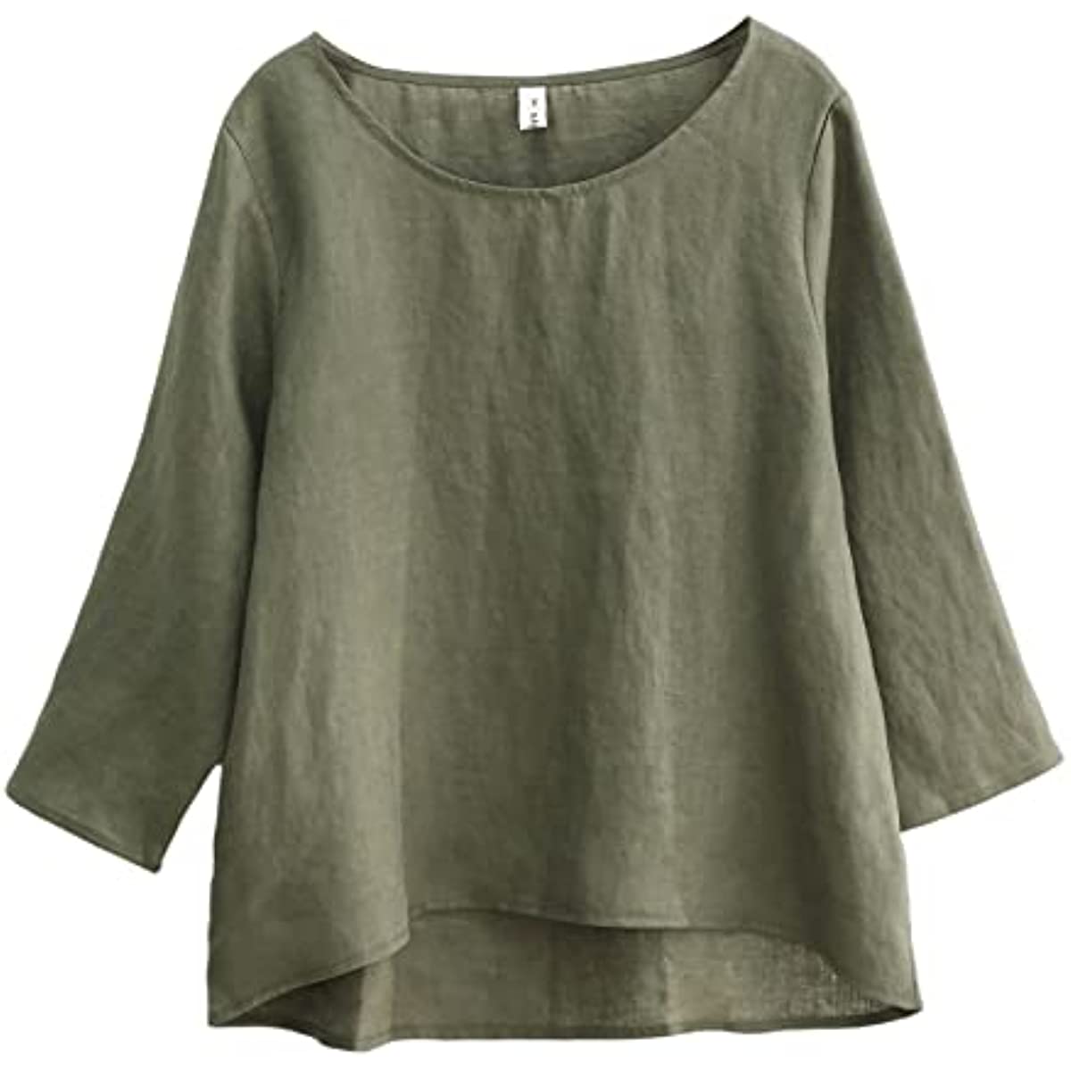 FAFWYP Womens Summer Casual Tops, Plus Size Women's Solid Loose Cropped  T-shirt 3/4 Sleeve Round Neck Cotton Linen Split Pullover Lightweight Basic  Blouse 