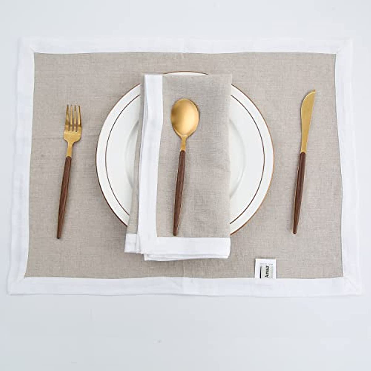 Amazhiyu 100% Linen Border Cloth Dinner Napkins, Placemats, Table Runner