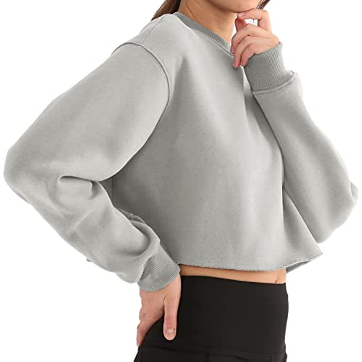 Amazhiyu Women' s Fleece Pullover Cropped Sweatshirt