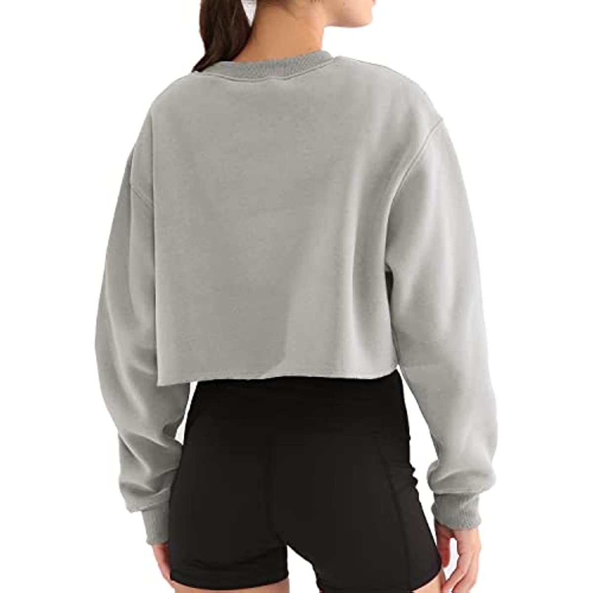 Amazhiyu Women' s Fleece Pullover Cropped Sweatshirt