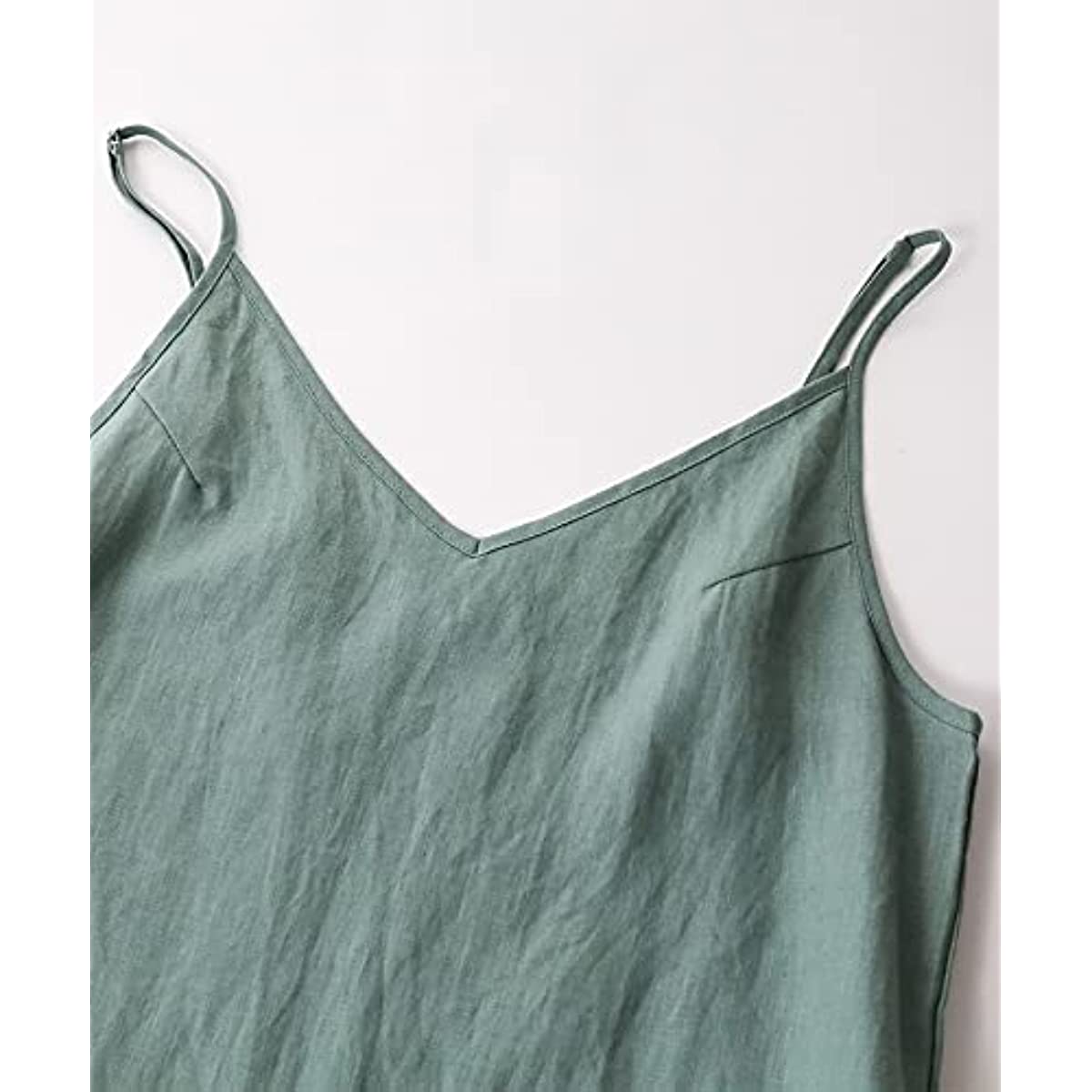 Amazhyu 100% Linen Spaghetti Strap Dresses with Slit