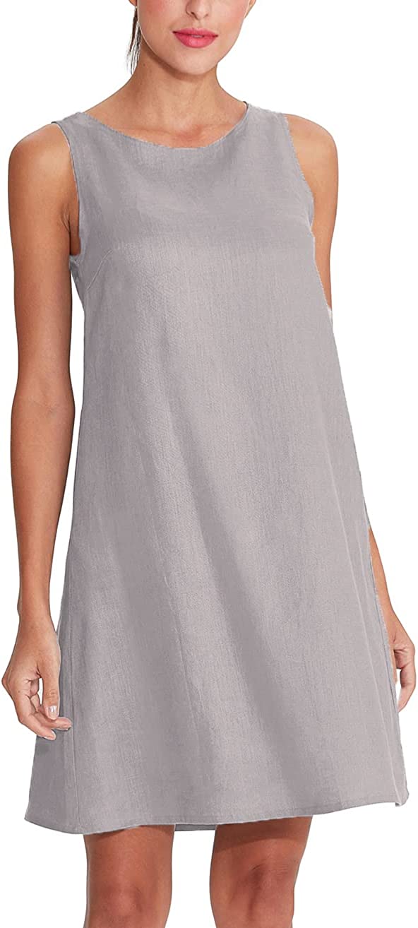 Amazhiyu Women's Linen Sleeveless Shift Dress with Pockets