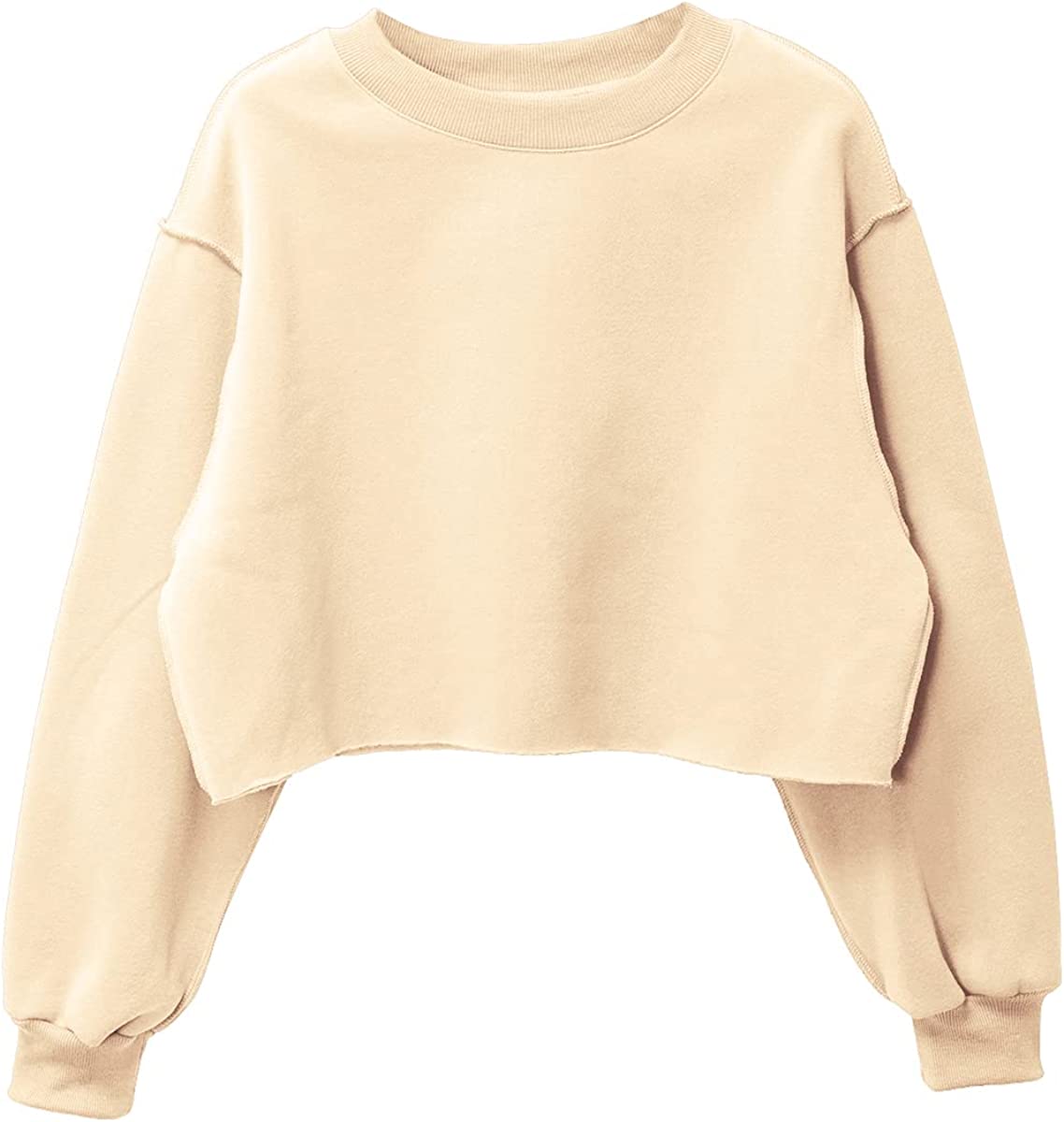 Amazhiyu Women Fleece Raw Hem Cropped Sweatshirt