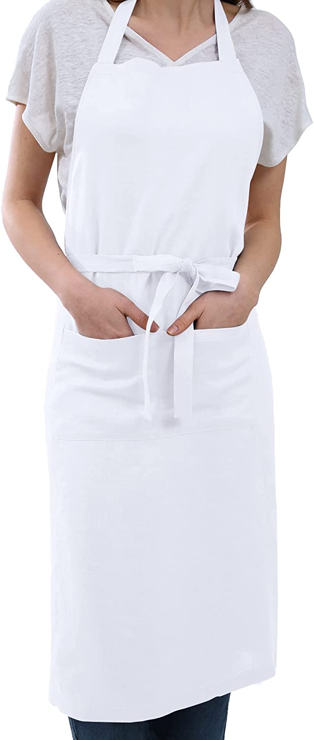 Amazhiyu Pure Linen Kitchen Apron with Pockets