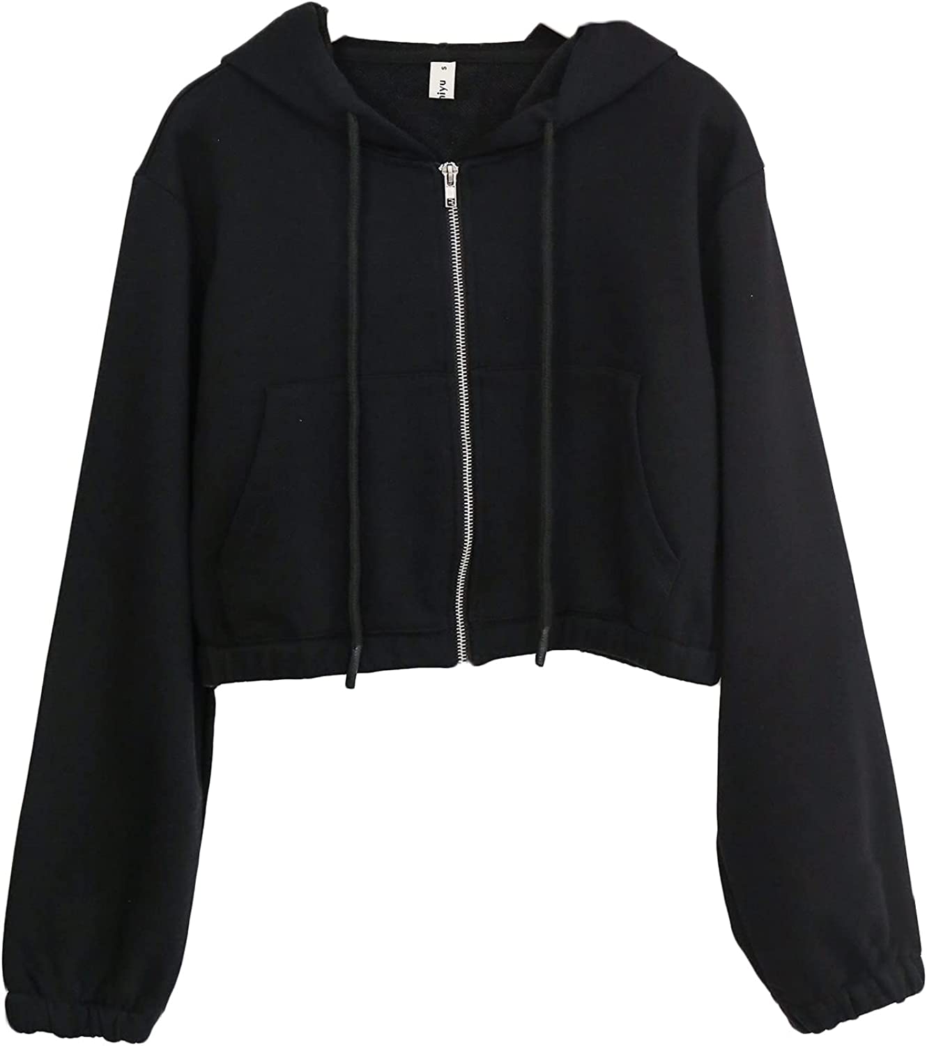 Amazhiyu Women’s Cropped Zip up Hoodie with Pockets