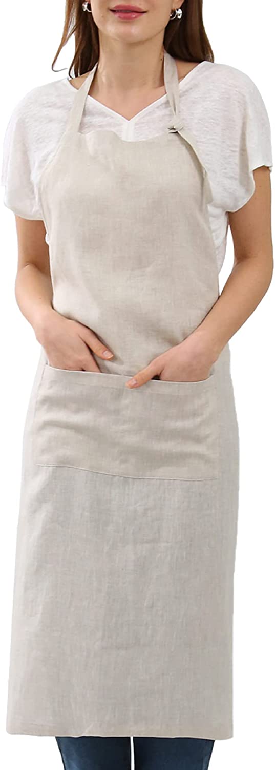 Amazhiyu Pure Linen Kitchen Apron with Pockets