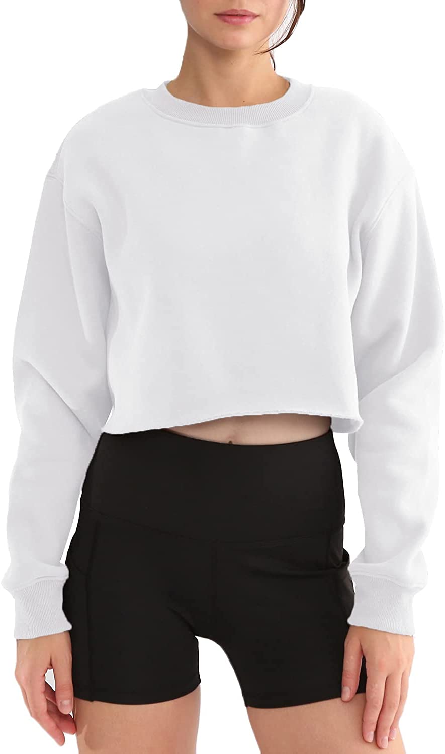 Amazhiyu Women' s Fleece Pullover Cropped Sweatshirt