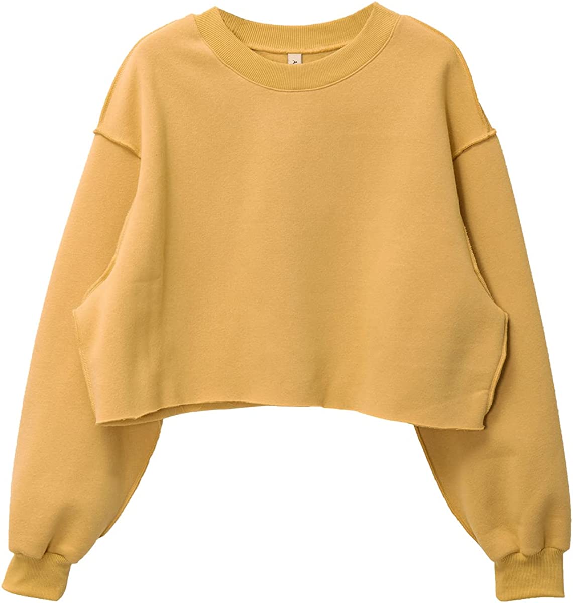 Amazhiyu Women Fleece Raw Hem Cropped Sweatshirt