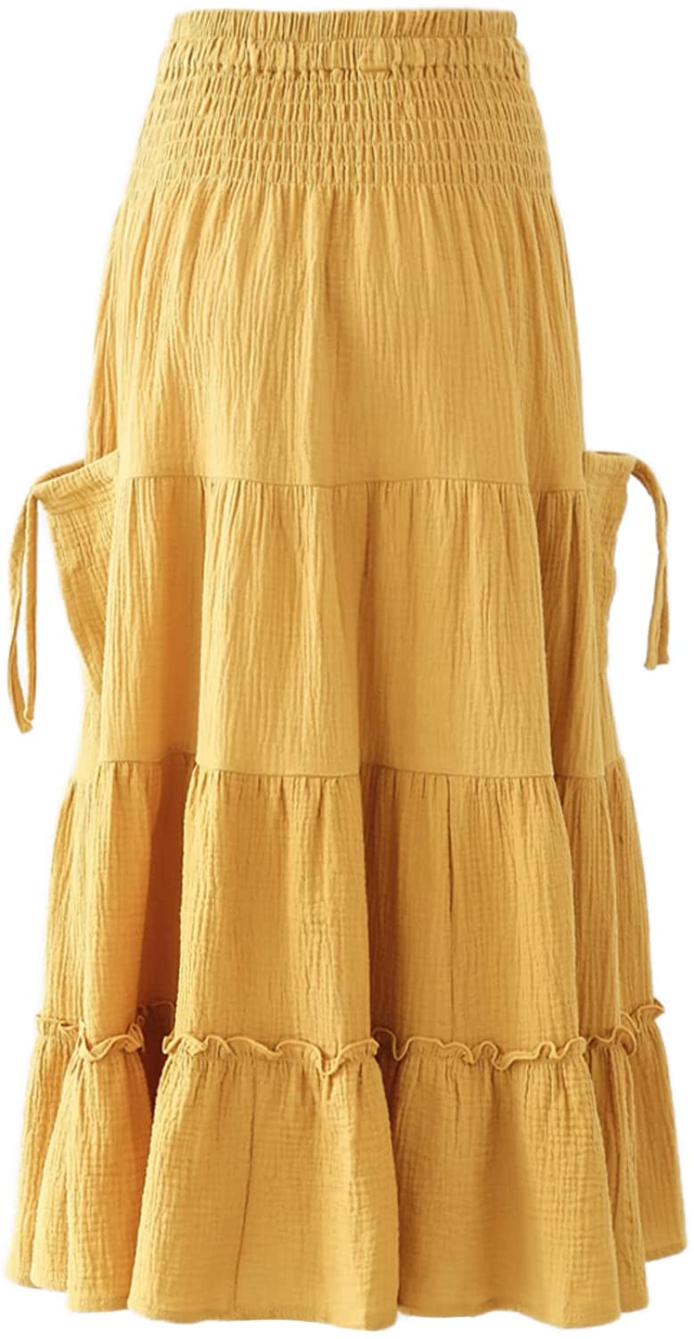 Amazhiyu Womens Maxi Boho Skirt Summer Flowy Renaissance Skirt