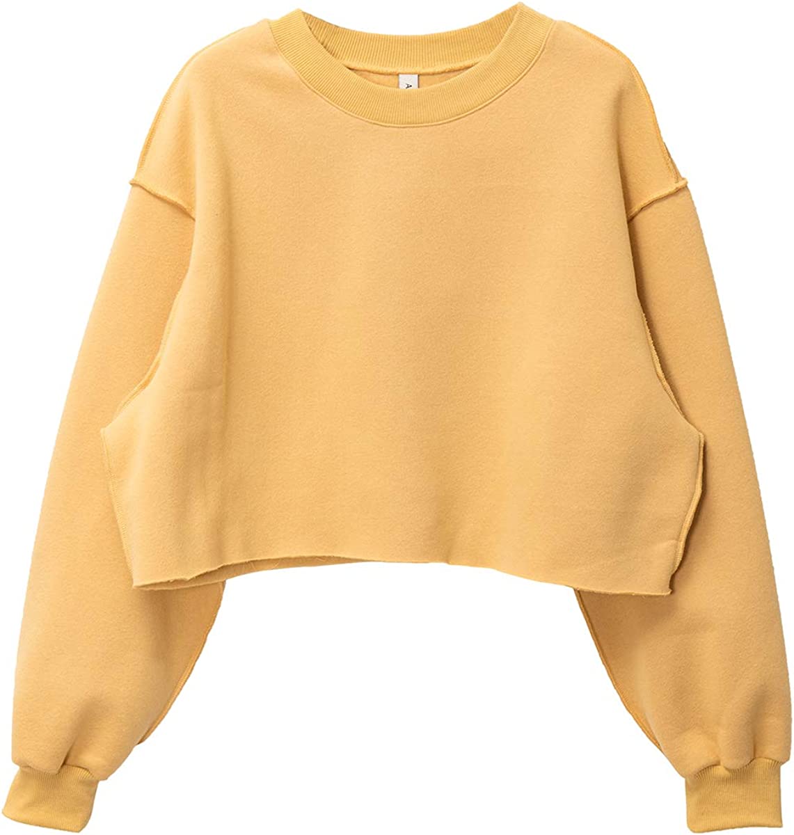 Amazhiyu Women Fleece Raw Hem Cropped Sweatshirt
