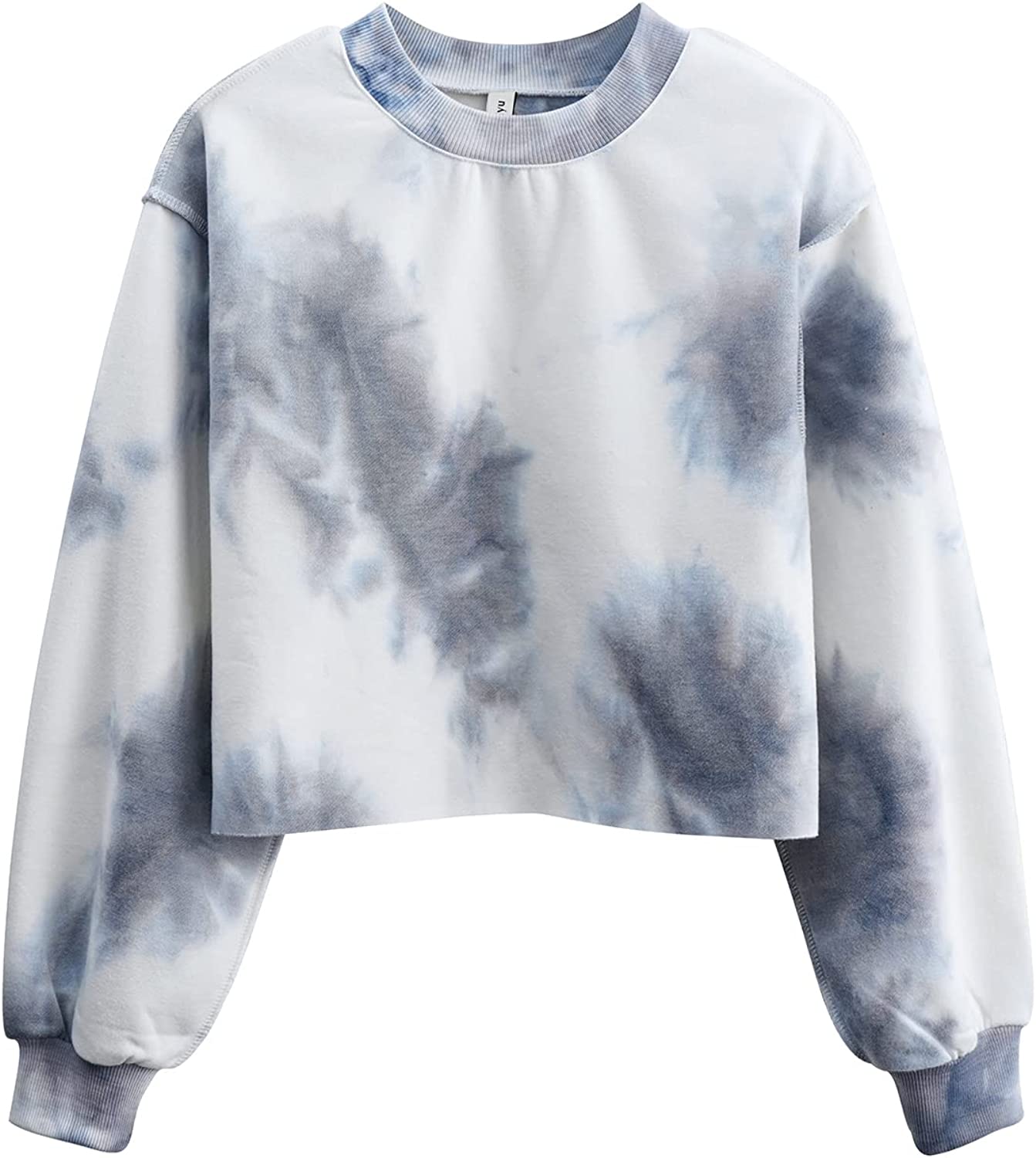 Amazhiyu Women Fleece Raw Hem Cropped Sweatshirt