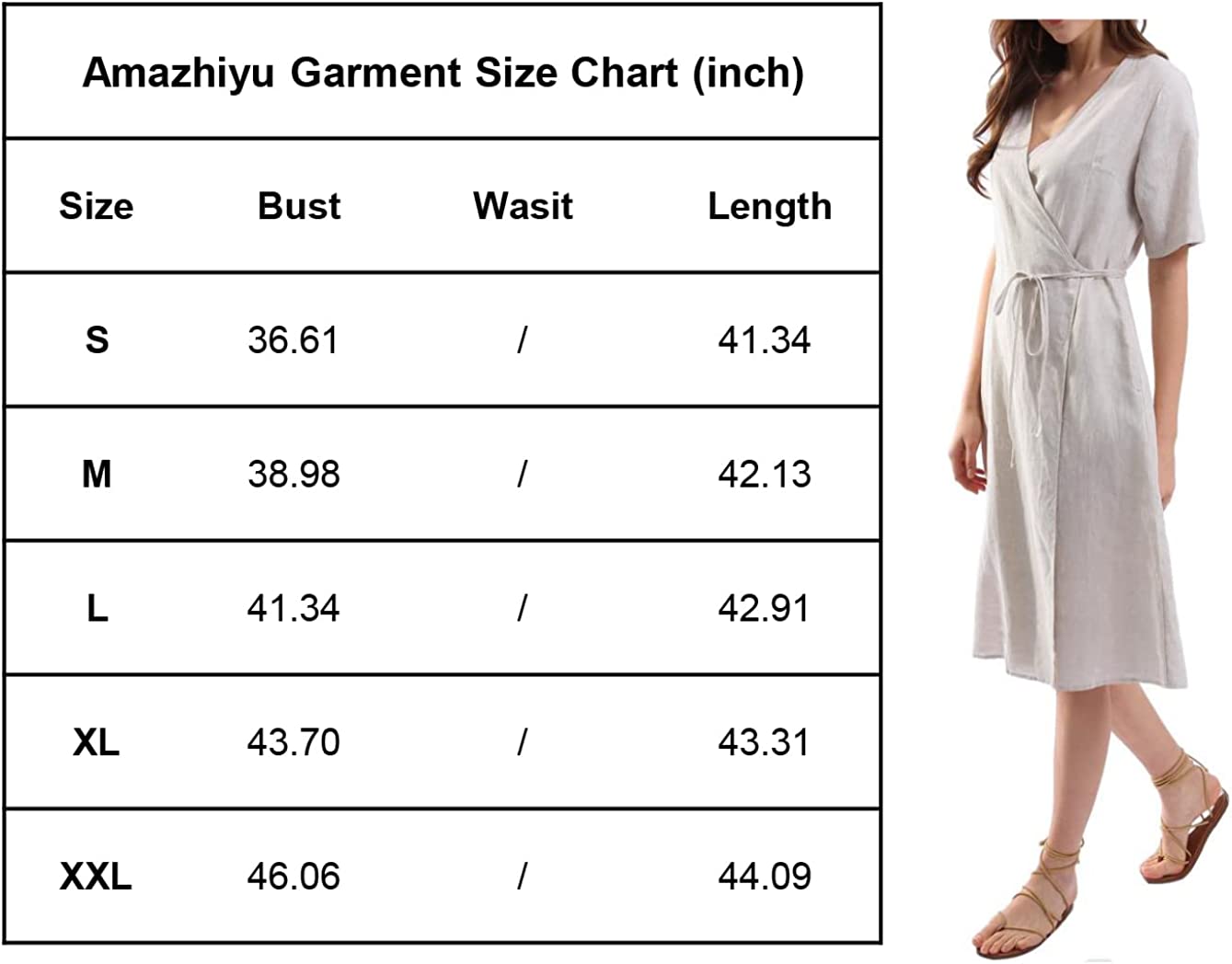Womens Pure Linen Summer Short Sleeve Wrap Midi Dresses