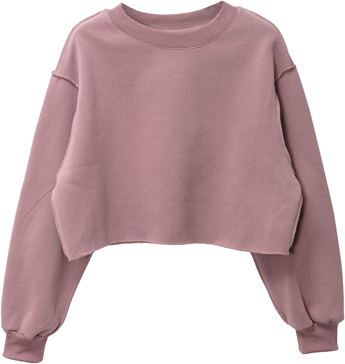 Amazhiyu Women Fleece Raw Hem Cropped Sweatshirt