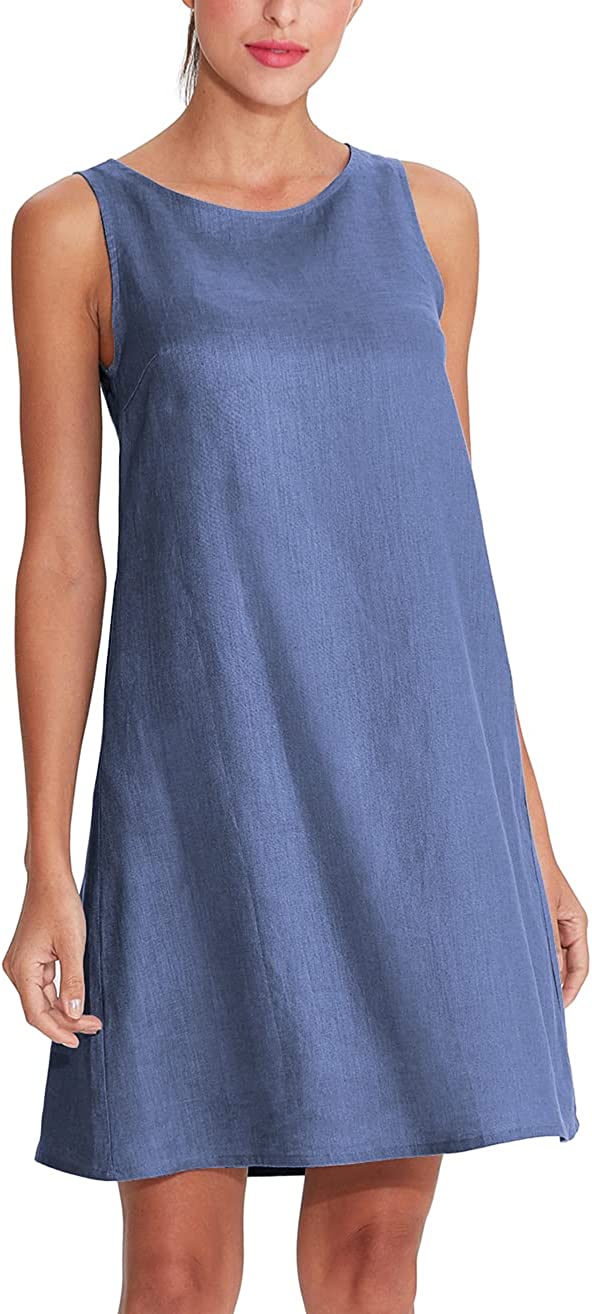 Amazhiyu Women's Linen Sleeveless Shift Dress with Pockets