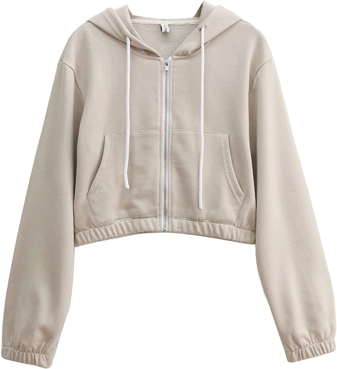 Amazhiyu Women’s Cropped Zip up Hoodie with Pockets