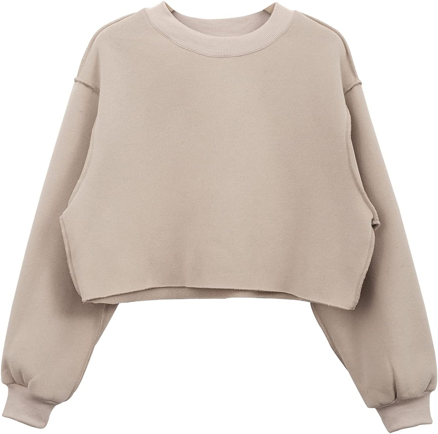 Amazhiyu Women Fleece Raw Hem Cropped Sweatshirt
