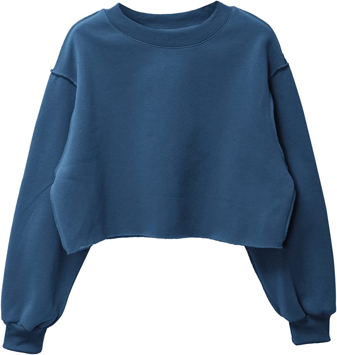 Amazhiyu Women Fleece Raw Hem Cropped Sweatshirt