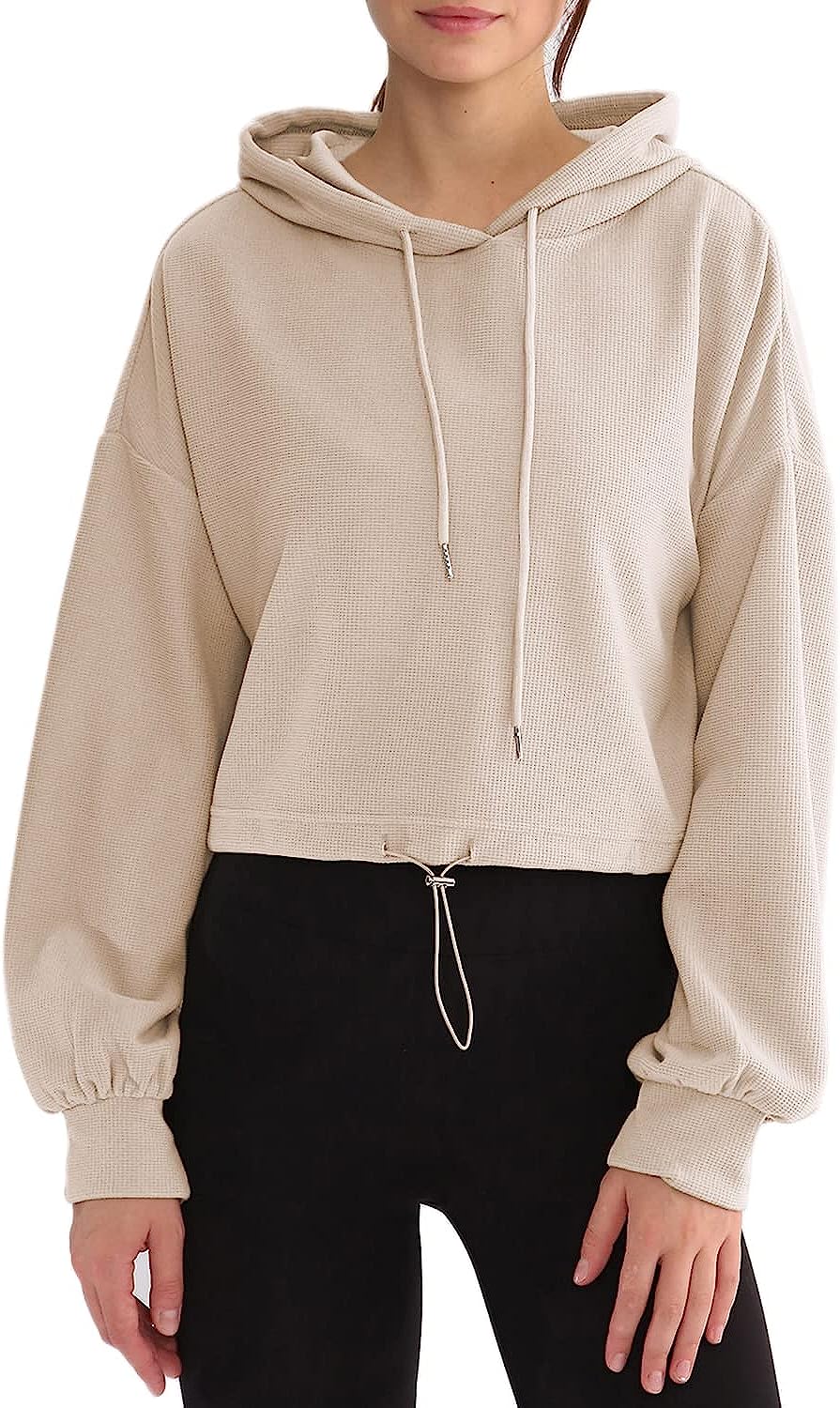 Amazhiyu Womens Waffle Knit Cropped Hoodie