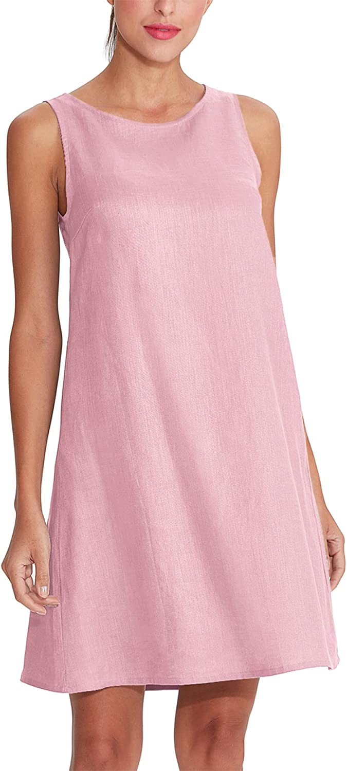 Amazhiyu Women's Linen Sleeveless Shift Dress with Pockets