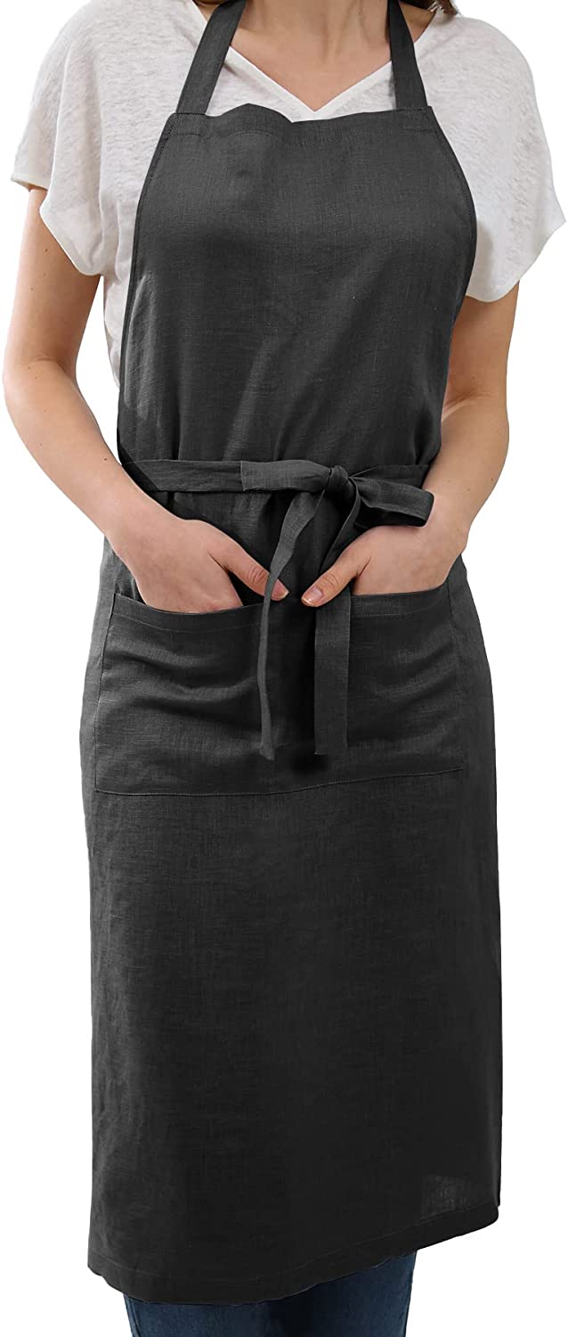 Amazhiyu Pure Linen Kitchen Apron with Pockets
