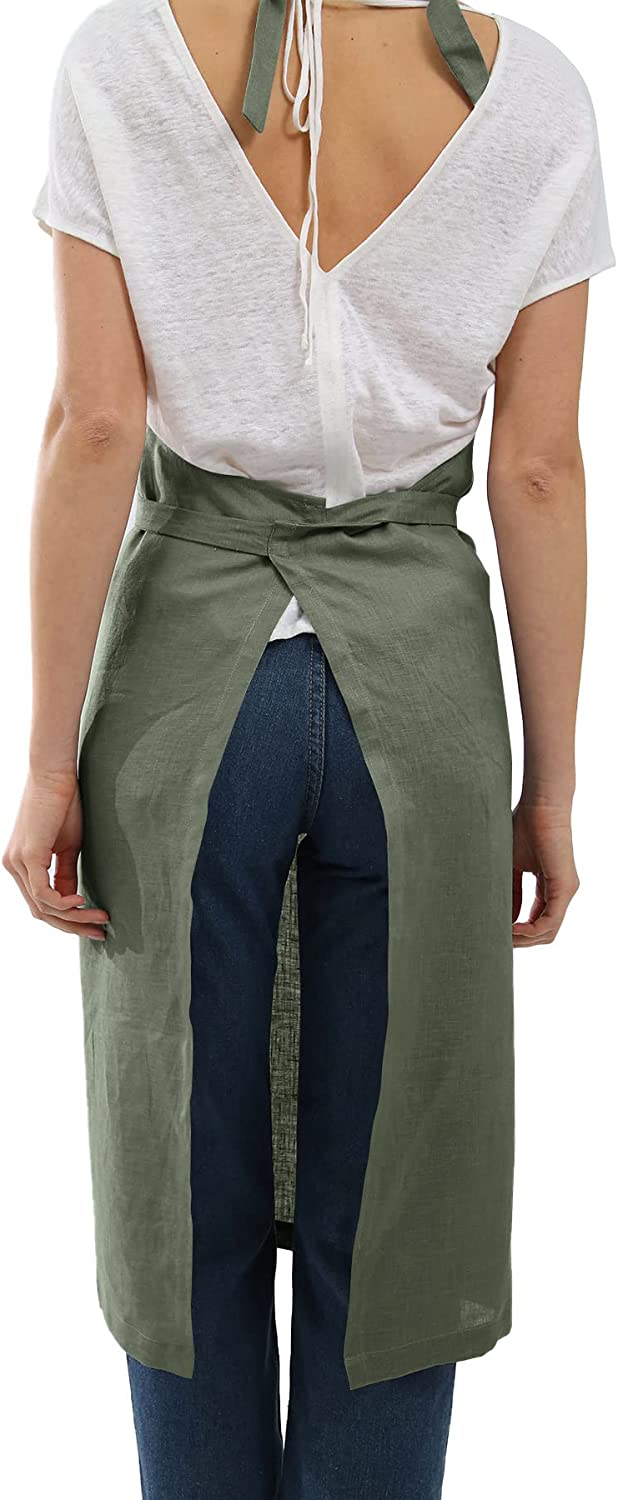 Amazhiyu Pure Linen Kitchen Apron with Pockets