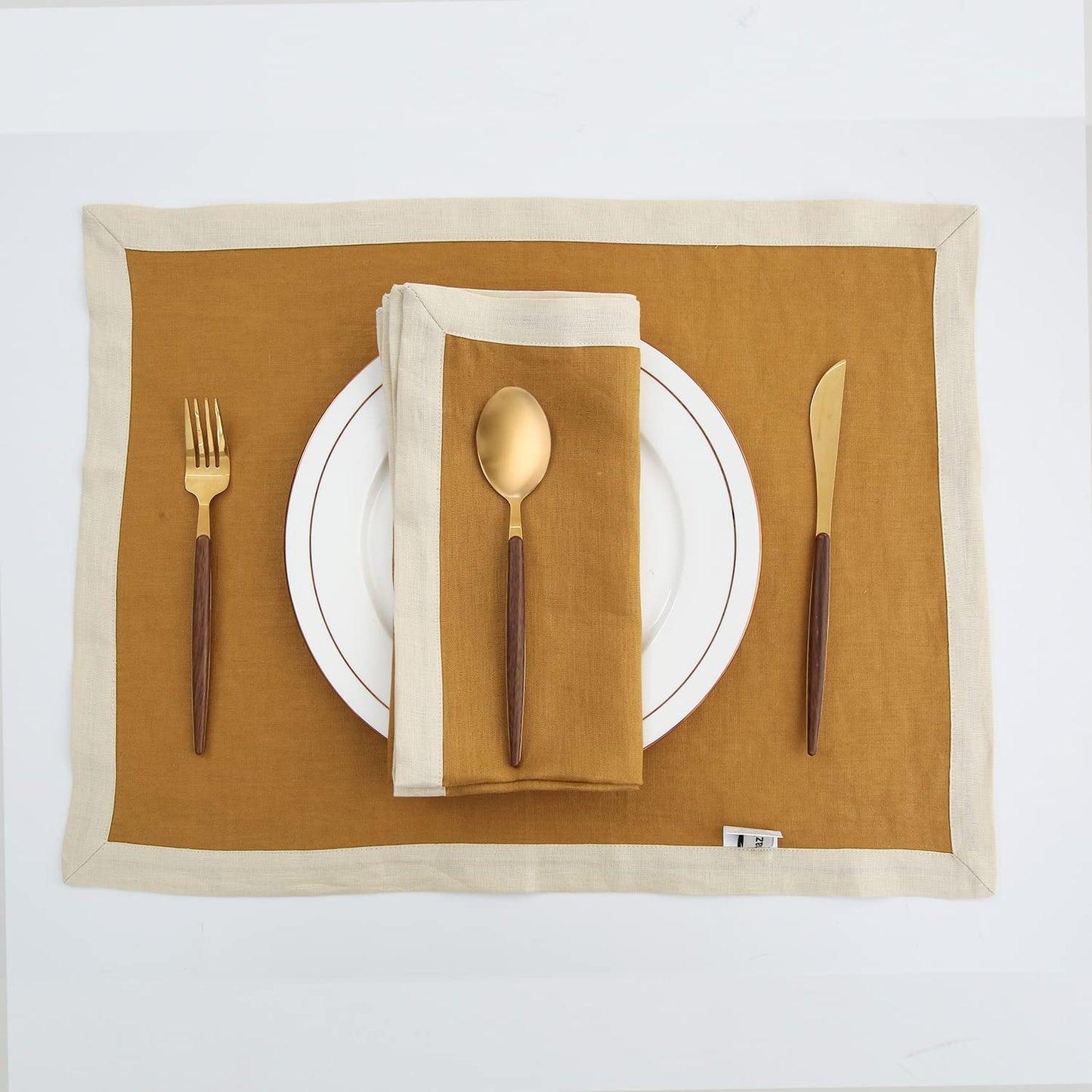 Amazhiyu 100% Linen Border Cloth Dinner Napkins, Placemats, Table Runner