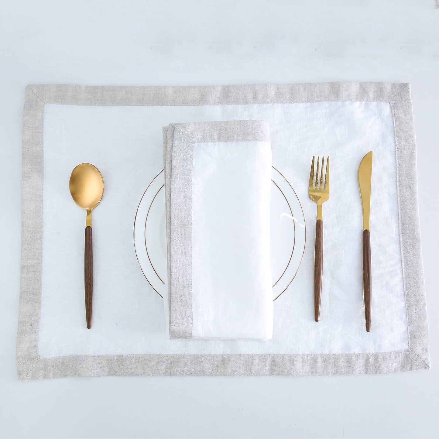 Amazhiyu 100% Linen Border Cloth Dinner Napkins, Placemats, Table Runner
