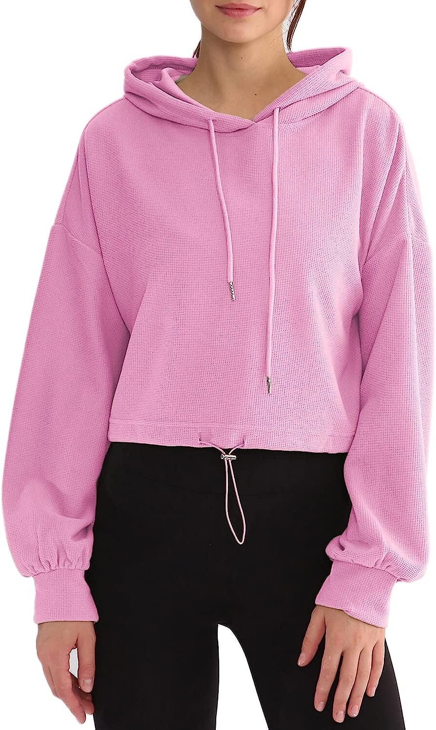 Amazhiyu Womens Waffle Knit Cropped Hoodie