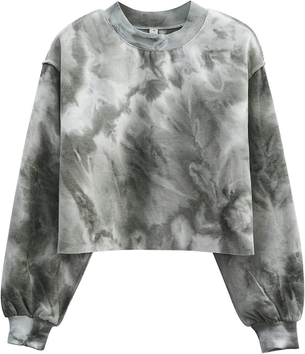 Amazhiyu Women Fleece Raw Hem Cropped Sweatshirt