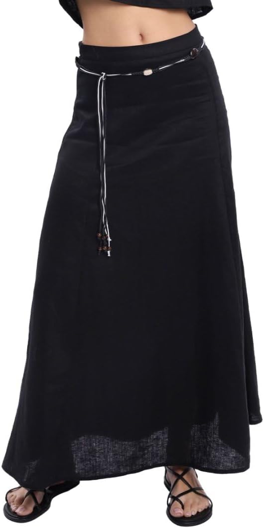Women's 100% Linen A-line Maxi Skirt with Matching Belt
