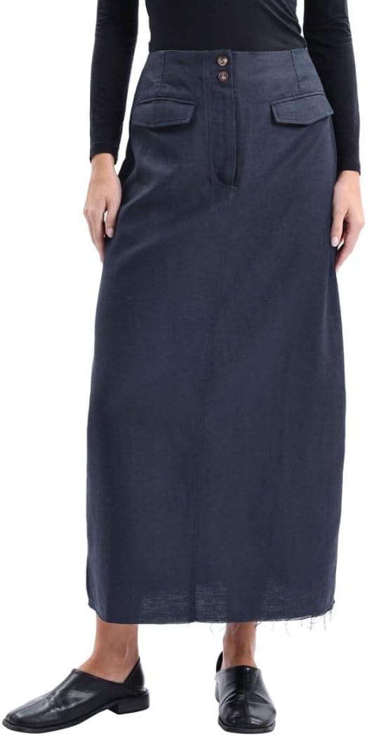 Women's Linen High Waisted Split Raw Hem A-Line Midi Skirts
