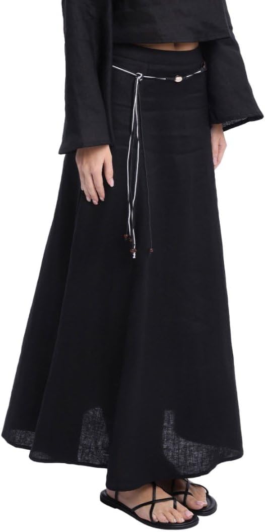 Women's 100% Linen A-line Maxi Skirt with Matching Belt