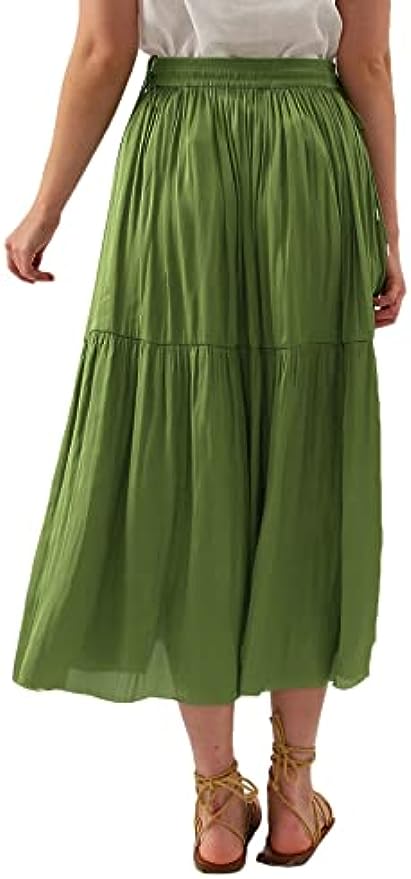 Pleated A Line High Waist Midi Skirt