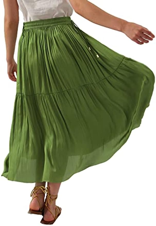 Pleated A Line High Waist Midi Skirt