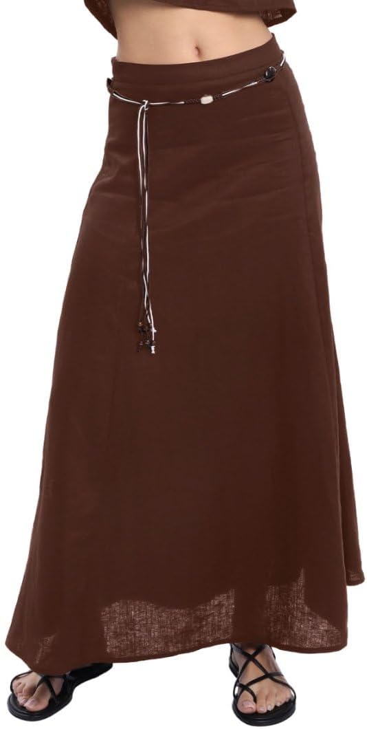 Women's 100% Linen A-line Maxi Skirt with Matching Belt