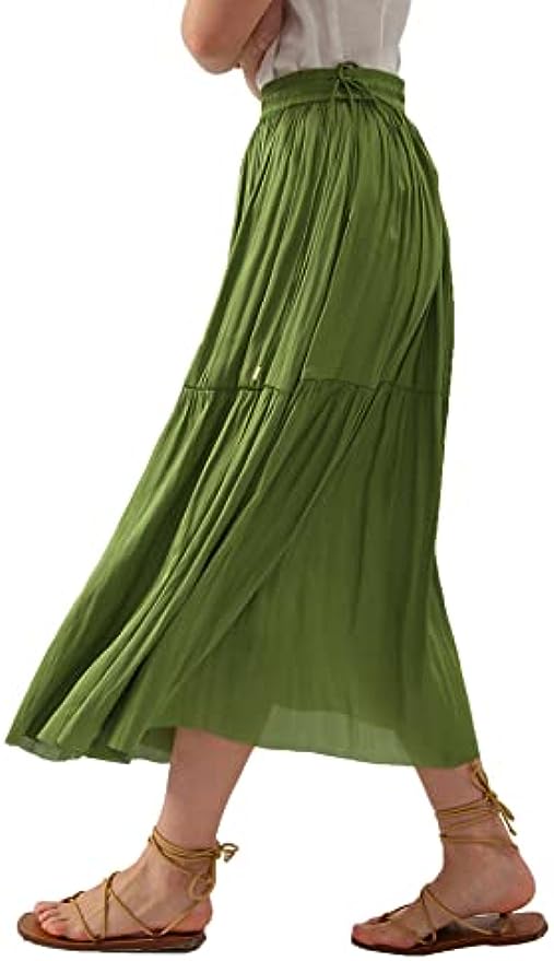 Pleated A Line High Waist Midi Skirt