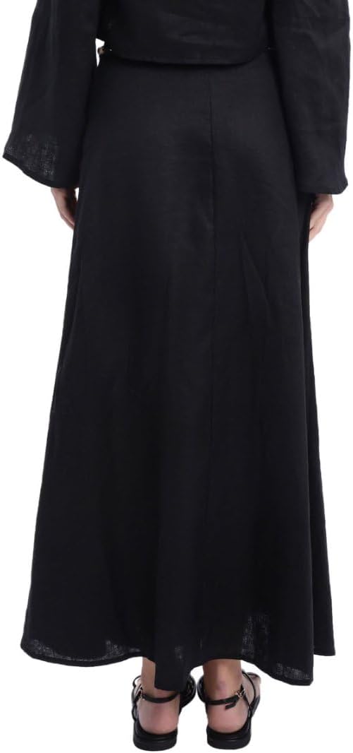 Women's 100% Linen A-line Maxi Skirt with Matching Belt