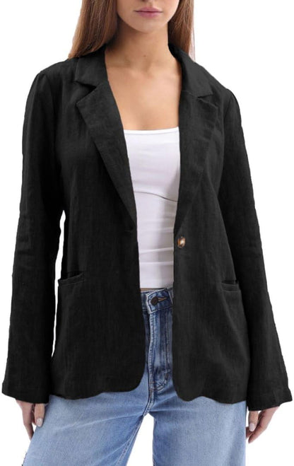 Women's 100% Linen Notched Button Blazer Jackets