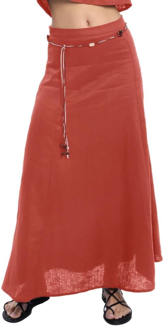 Women's 100% Linen A-line Maxi Skirt with Matching Belt