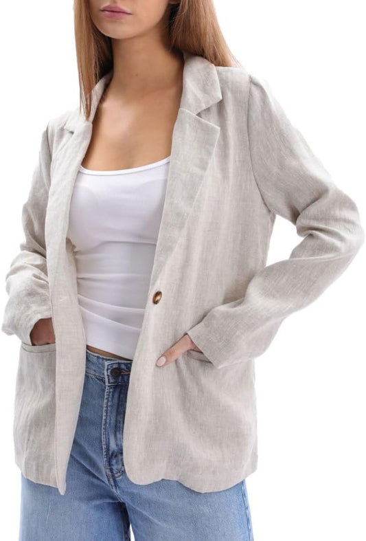 Women's 100% Linen Notched Button Blazer Jackets