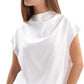Women's Linen Cap Sleeve Cowl Neck Blouse