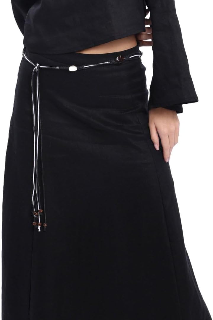 Women's 100% Linen A-line Maxi Skirt with Matching Belt