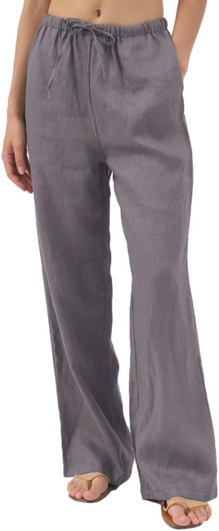 Women's 100% Linen Wide Leg Pants with Pockets