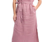 Women's 100% Linen Banded Collar Button Midi Dresses with Slits