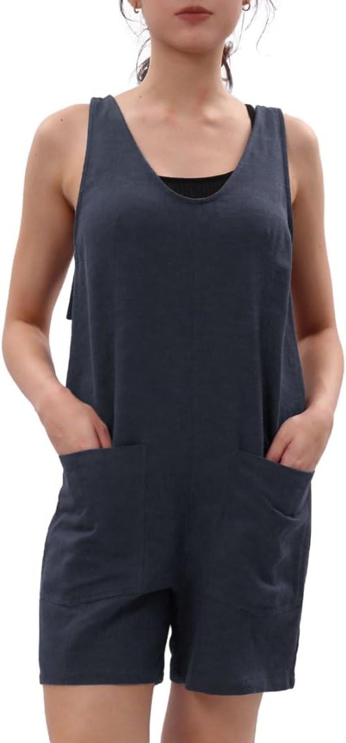 Women's Linen Short Romper Loose Jumpsuits