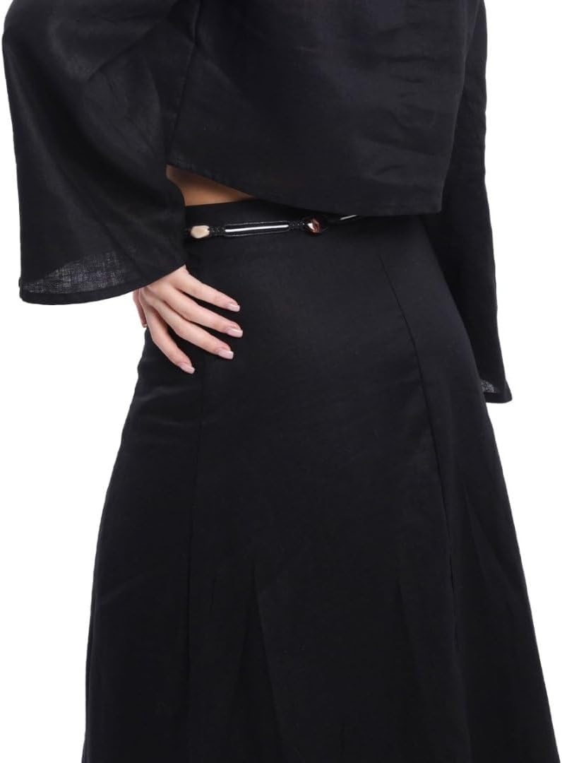 Women's 100% Linen A-line Maxi Skirt with Matching Belt