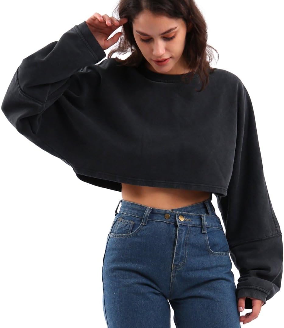 Women's Acid Washed High Cropped Sweatshirt