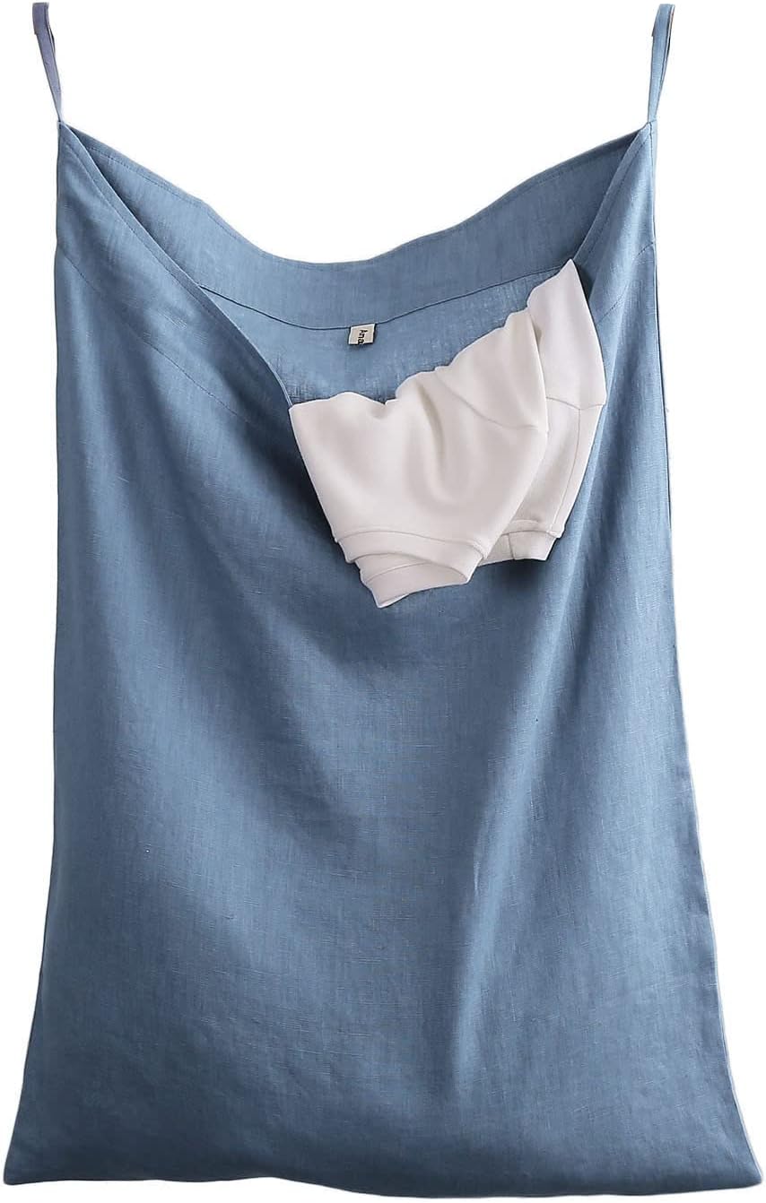 100% Linen Over The Door Laundry Hanging Hamper Bag