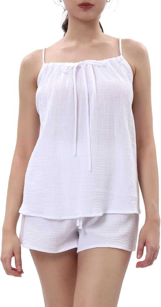 Women's Cotton Gauze Summer 2 Piece Outfits Lounge Pajama Set